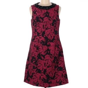 NWT TERI JON FUSCIA PINK/BLACK JACQUARD SHIFT COCKTAIL DRESS SIZE 14
